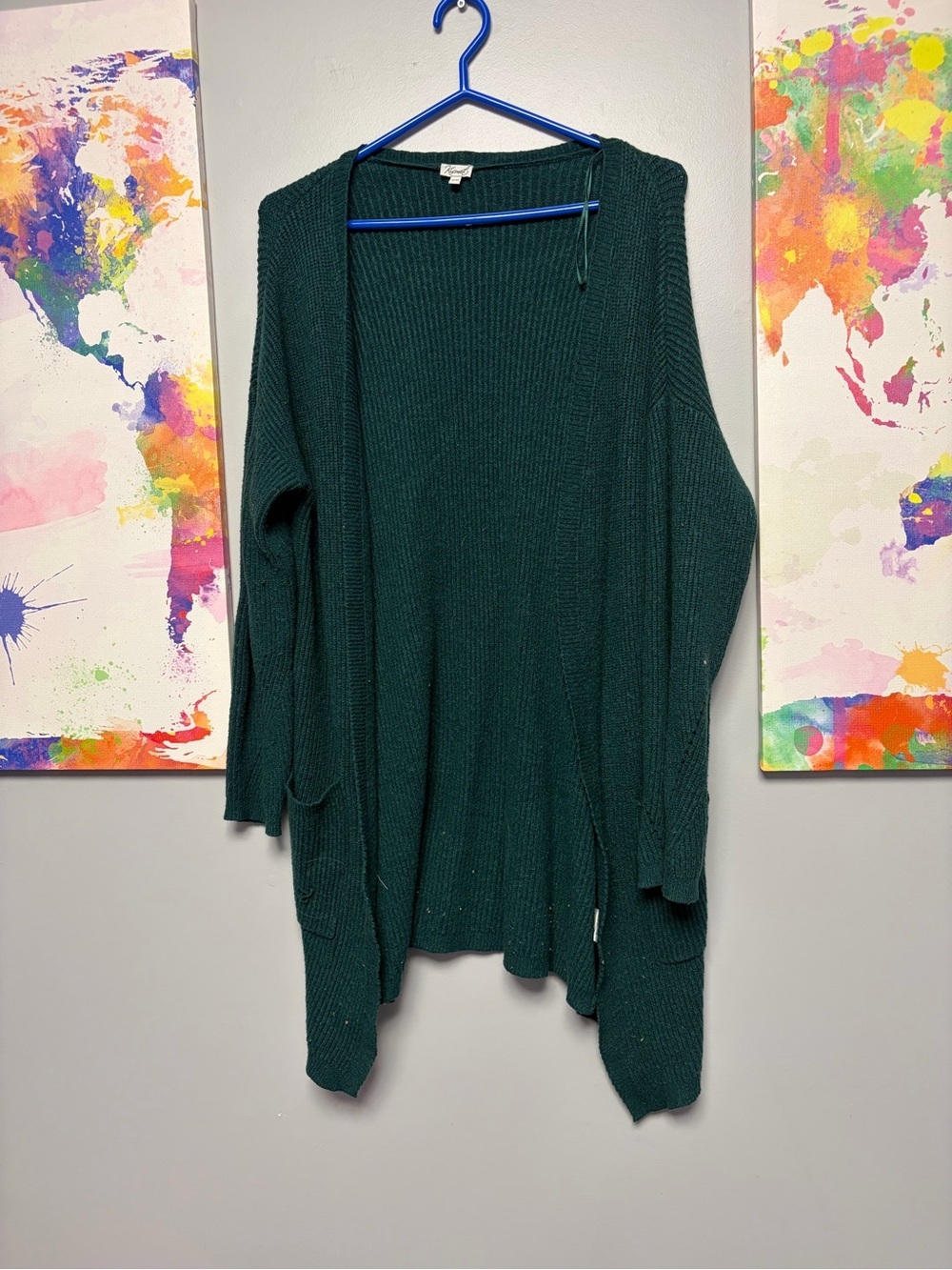 Kismet Open-Front Forest Green Ribbed Cardigan
